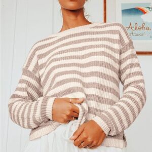 Lulus Beige Striped Chenille Sweater
